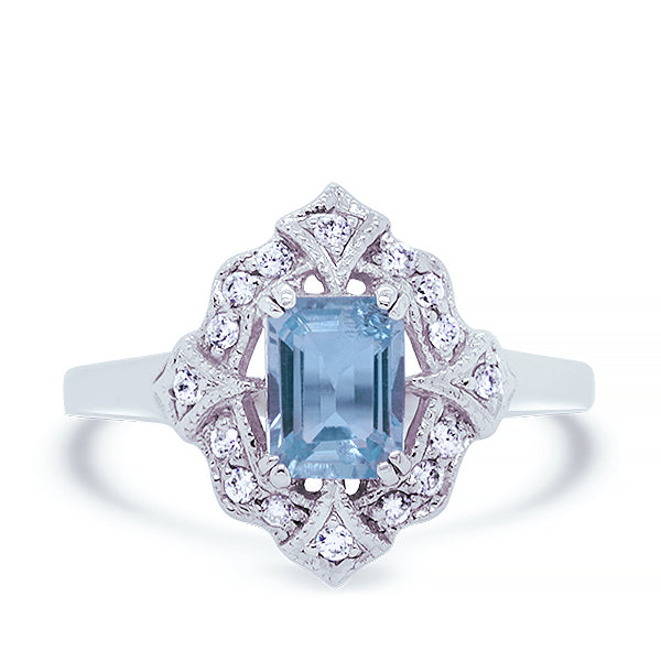 9ct Vintage-Inspired Blue Topaz & Diamond Ring