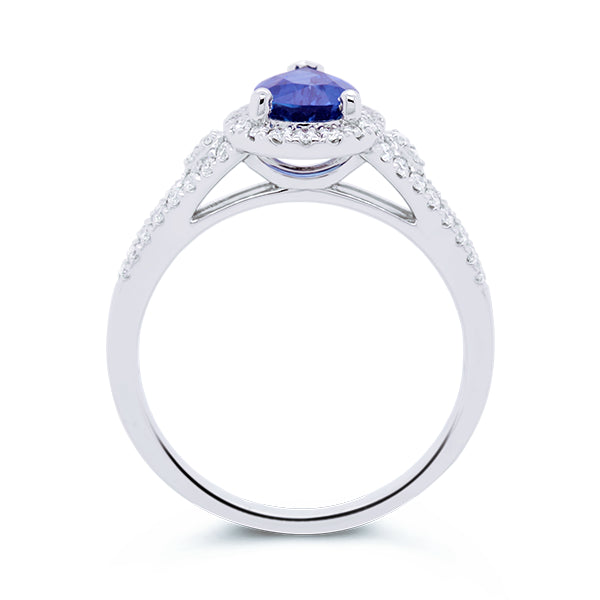 18ct Unheated Ceylon-Blue Sapphire & Diamond Ring