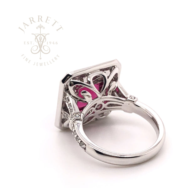 18ct Cabochon Rubelite Tourmaline & Diamond Ring