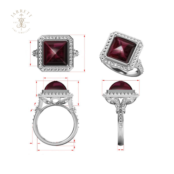 18ct Cabochon Rubelite Tourmaline & Diamond Ring