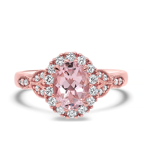 18ct Natural Morganite & Diamond Ring