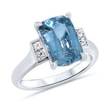 18ct Cushion-Cut Natural Aquamarine & Diamond Ring
