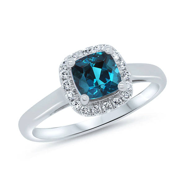 9ct Cushion-Cut Teal-Blue Tourmaline & Diamond Ring