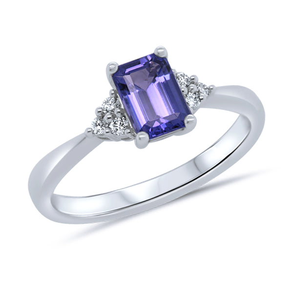 9ct Emerald-Cut Tanzanite & Diamond Ring