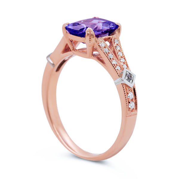 18ct Cushion-Cut Tanzanite, Grey Spinel & Diamond Ring