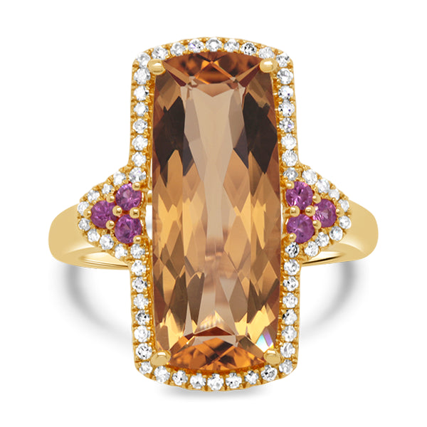 9ct Natural Citrine, Pink Sapphire & Diamond Ring