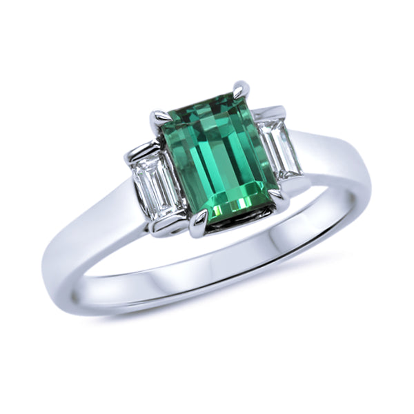 18ct Emerald-cut Lagoon Tourmaline & Diamond Ring