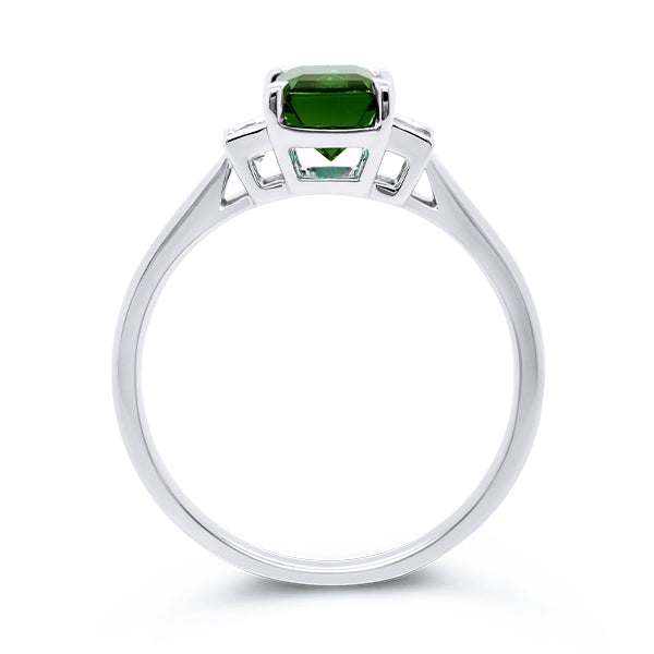 18ct Emerald-cut Lagoon Tourmaline & Diamond Ring