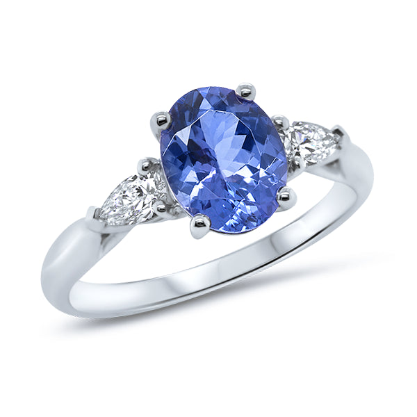 18ct Oval Tanzanite & Pear-Shape Diamond Ring