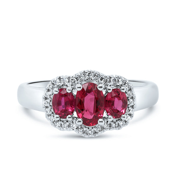 18ct Natural Ruby & Diamond Trilogy Ring