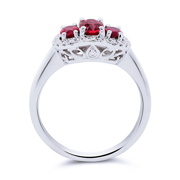 18ct Natural Ruby & Diamond Trilogy Ring