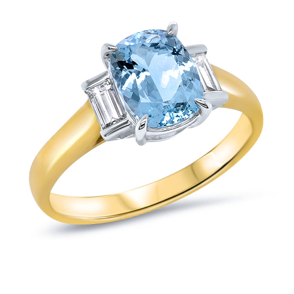 9ct Cushion-Cut Aquamarine & Diamond Ring