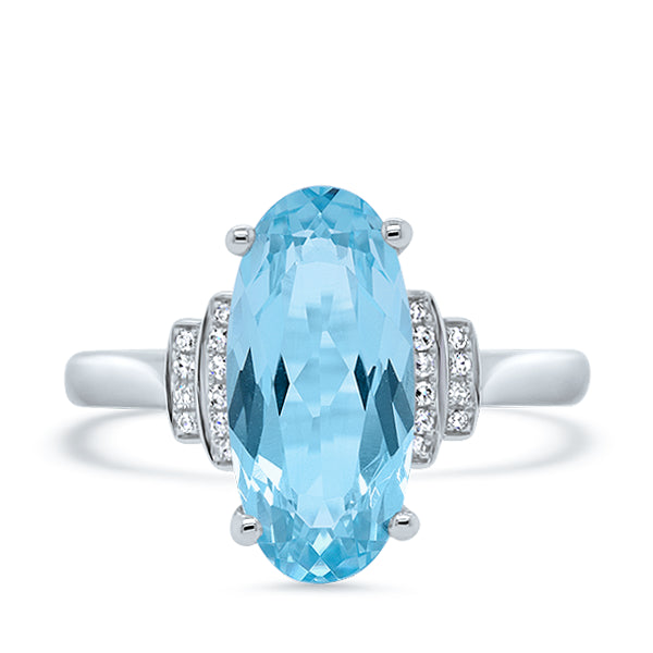 9ct Oval Blue Topaz & Diamond Ring