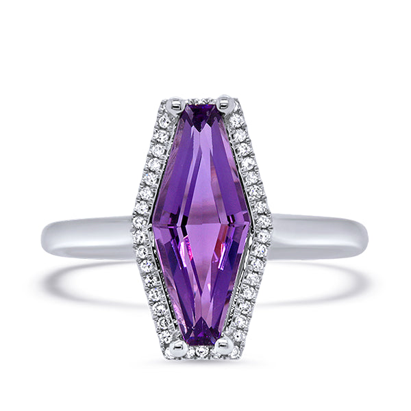 9ct Rhombus-cut Amethyst & Diamond Ring