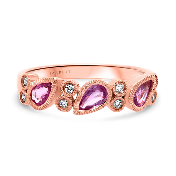9ct Vintage-Inspired Natural Pink Sapphire & Diamond Band