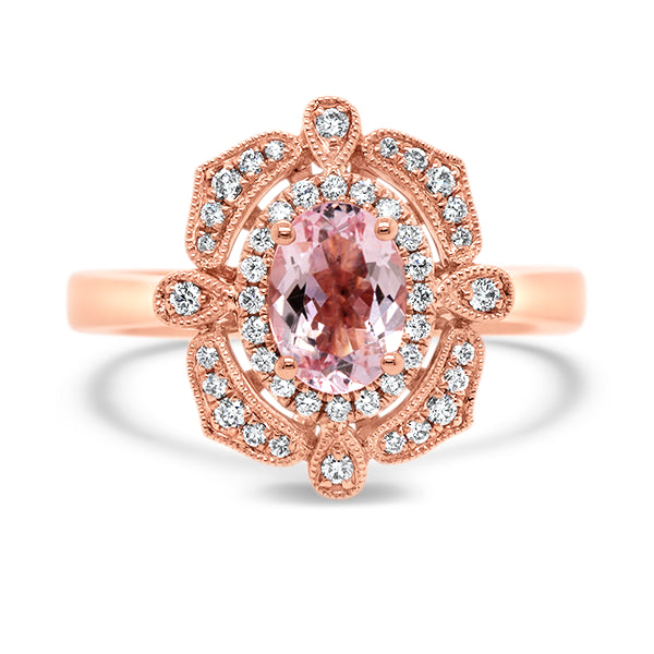 9ct Vintage-Inspired Morganite & Diamond Ring