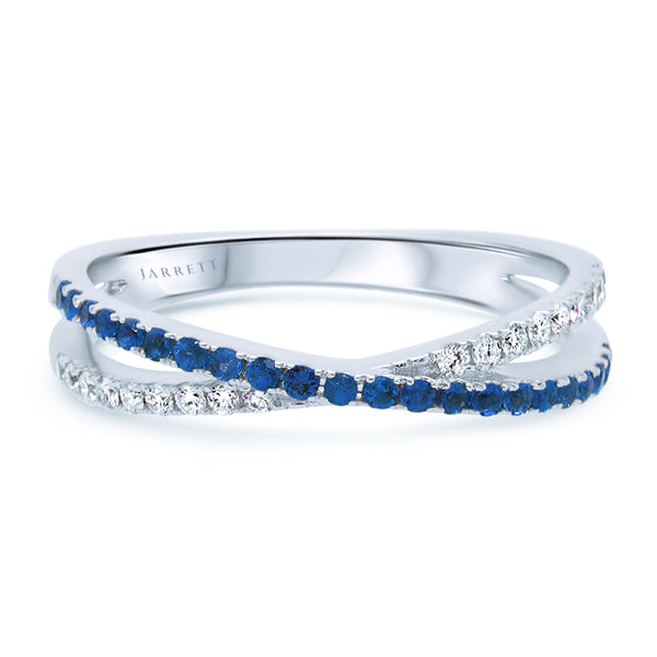 9ct Natural Sapphire & Diamond Crossover Band