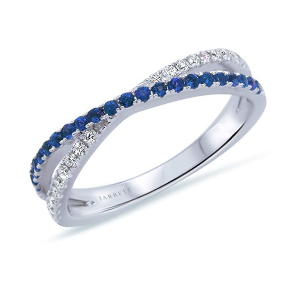 9ct Natural Sapphire & Diamond Crossover Band