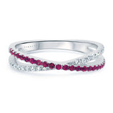 9ct Natural Ruby & Diamond Crossover Band