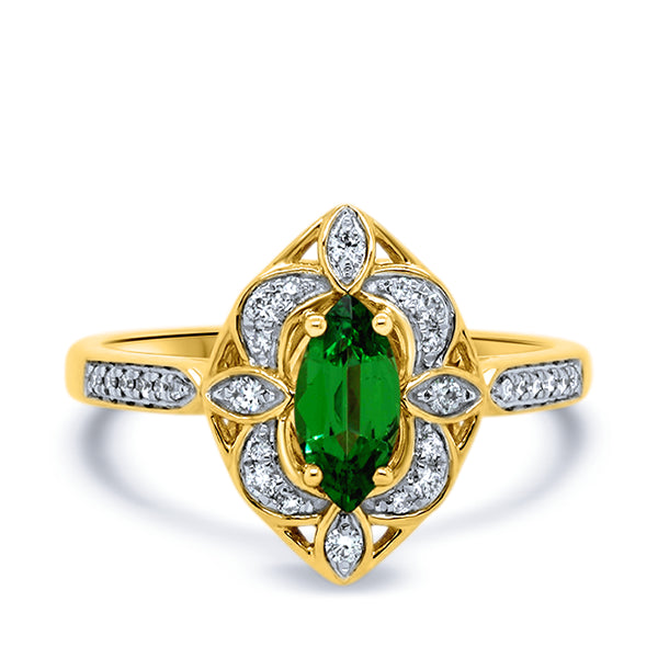 9ct Tsavorite Garnet & Diamond Ring