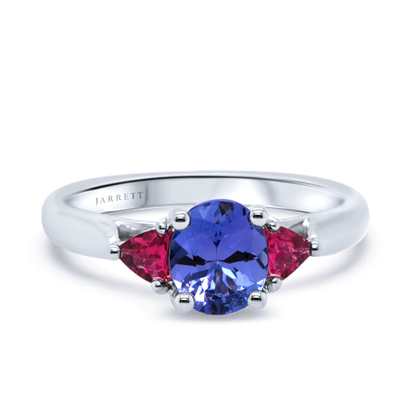 9ct Tanzanite & Pink Tourmaline Trilogy Ring