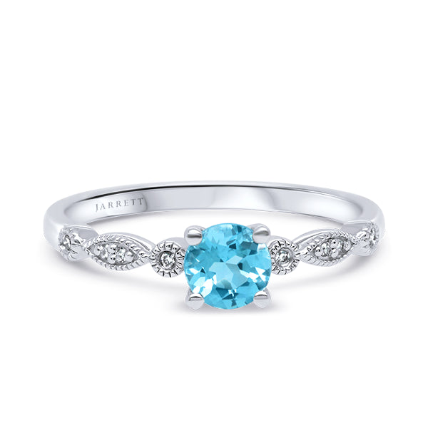 9ct Natural Blue Topaz & Diamond Ring