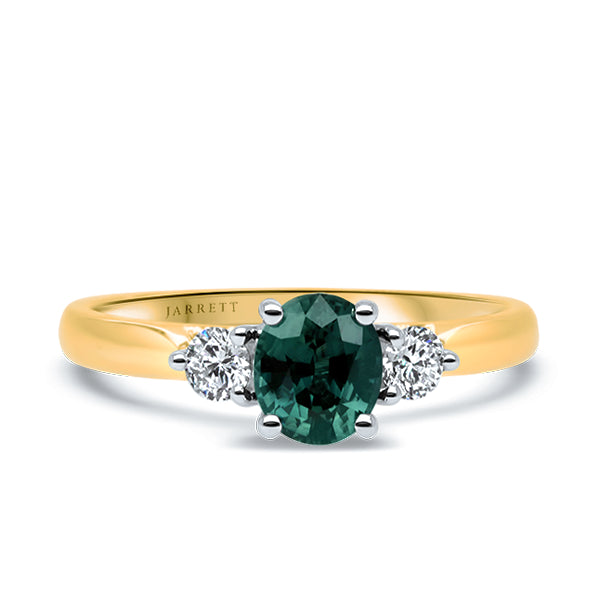 9ct Unheated Teal Sapphire & Diamond Ring