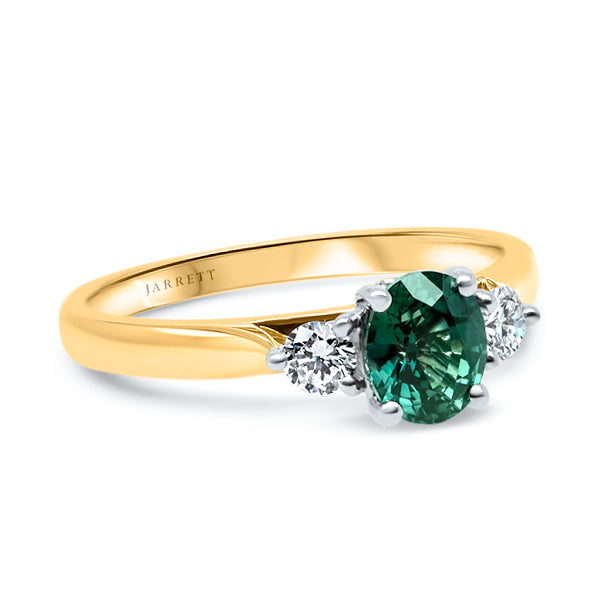 9ct Unheated Teal Sapphire & Diamond Ring