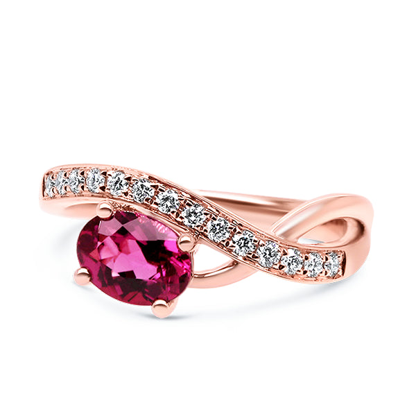 Rubelite Tourmaline and Diamond Ring in 9ct Rose Gold