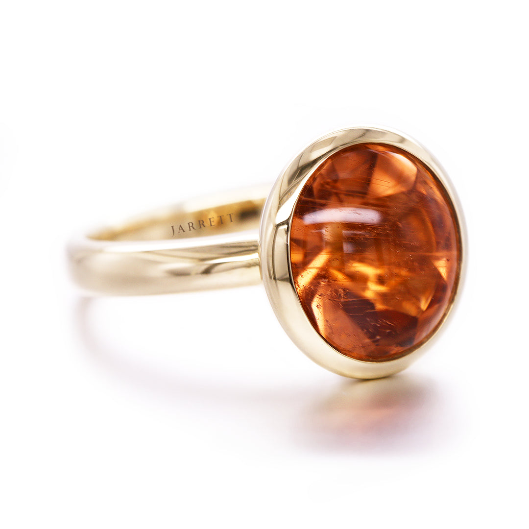 Natural Peach Tourmaline Gumdrop Ring in 9ct Gold