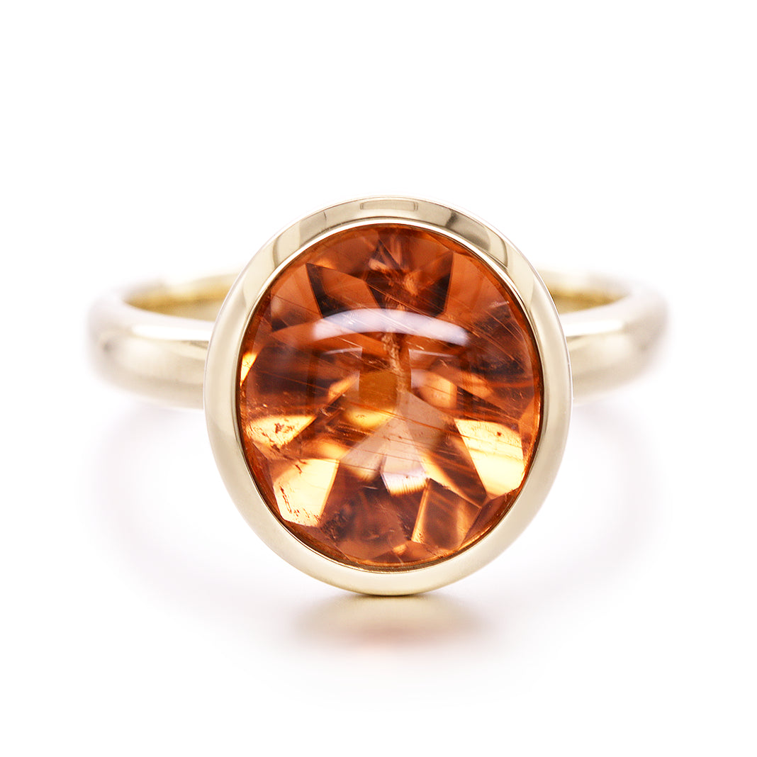 Natural Peach Tourmaline Gumdrop Ring in 9ct Gold