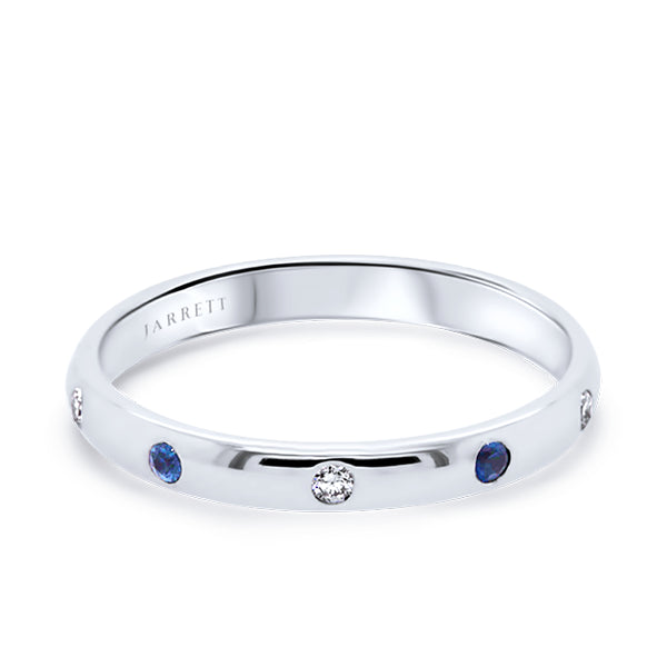 Natural Sapphires & Diamonds Hammer-set in Platinum Band