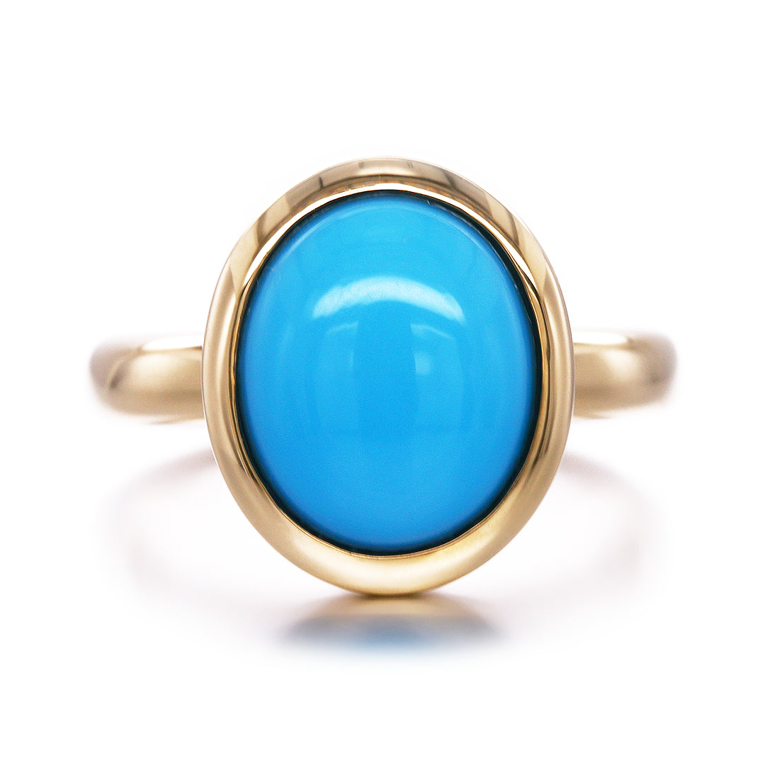 Oval Sleeping Beauty Turquoise Gumdrop Ring in 14ct Gold