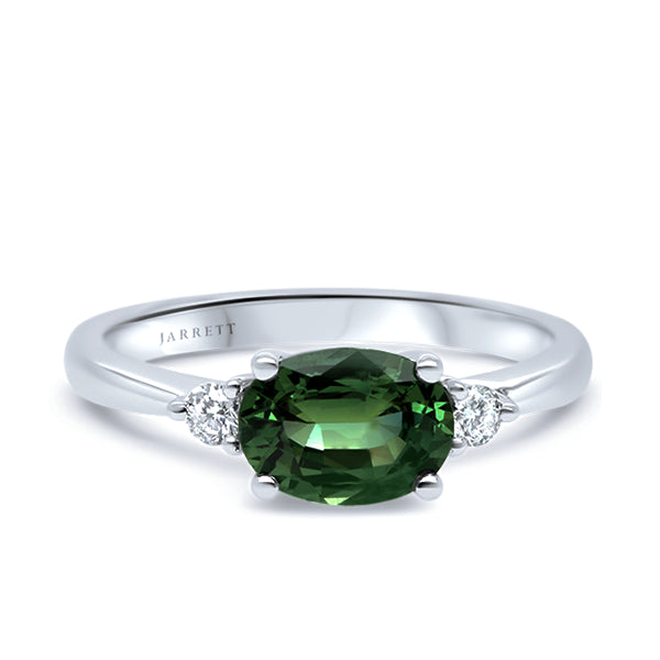 14ct Bluish-Green Australian Sapphire & Diamond Ring
