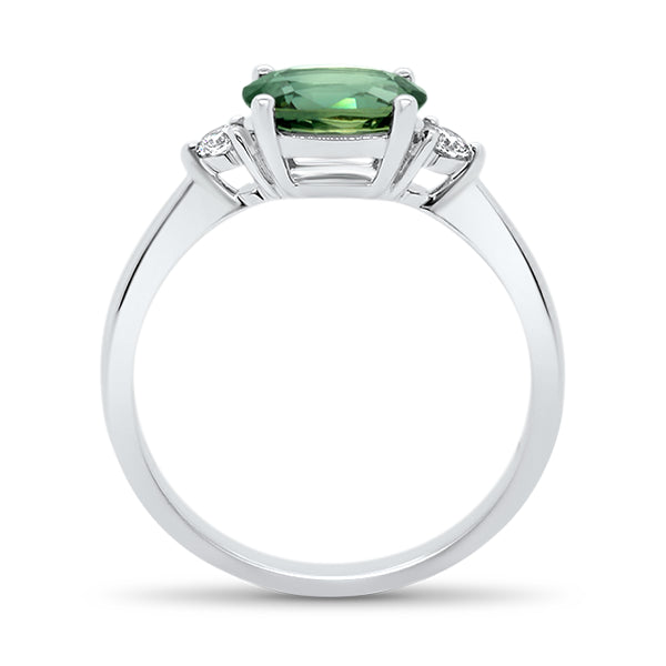 14ct Bluish-Green Australian Sapphire & Diamond Ring