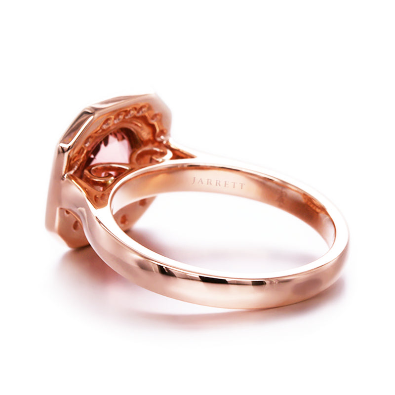 Vintage Inspired Peach Tourmaline and Diamond Ring in 9ct Rose Gold