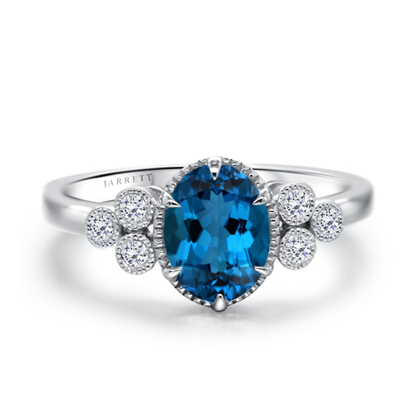 9ct London Blue Topaz Deco Ring in 9ct White Gold