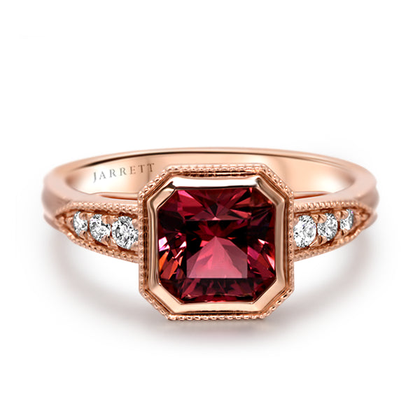 Radiant-Cut Pink Tourmaline & Diamond Ring in 14ct Rose Gold