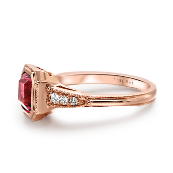 Radiant-Cut Pink Tourmaline & Diamond Ring in 14ct Rose Gold