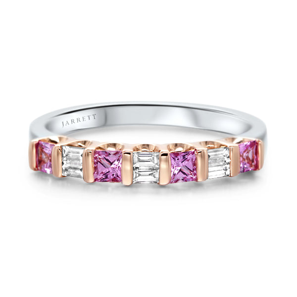 Natural Pink Sapphire & Diamond Band in 18ct Rose & White Gold