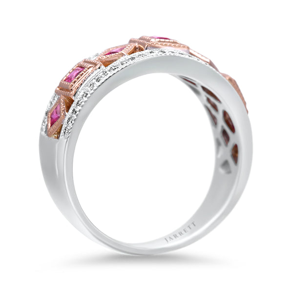 Art Deco Inspired Natural Ruby & Diamodn Ring in 18ct White Gold