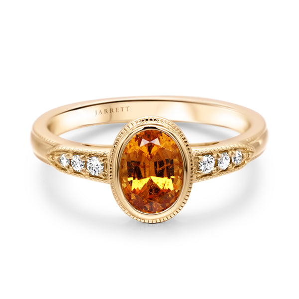 Vintage-Inspired Orange Garnet and Diamond Ring in 14ct Gold