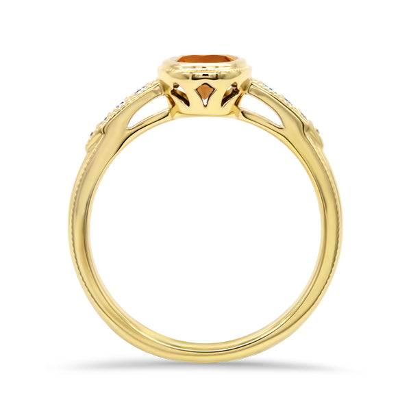 Vintage-Inspired Orange Garnet and Diamond Ring in 14ct Gold