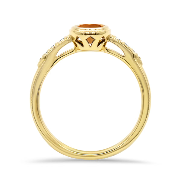 Vintage-Inspired Orange Garnet and Diamond Ring in 14ct Gold