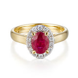 Natural Ruby & Diamond Halo Ring in 18ct Gold