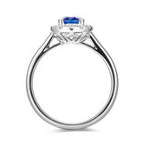 Natural Ceylon Blue Sapphire & Diamond Halo Ring in 18ct White Gold