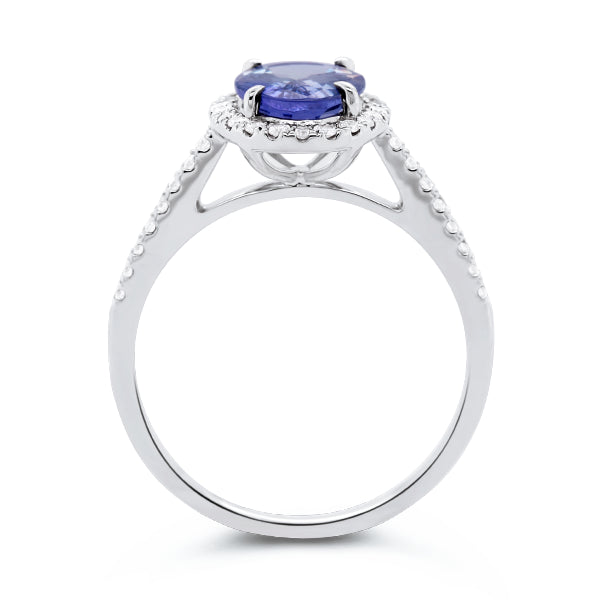14ct Unheated Oval Mermaid Tanzanite & Diamond Ring
