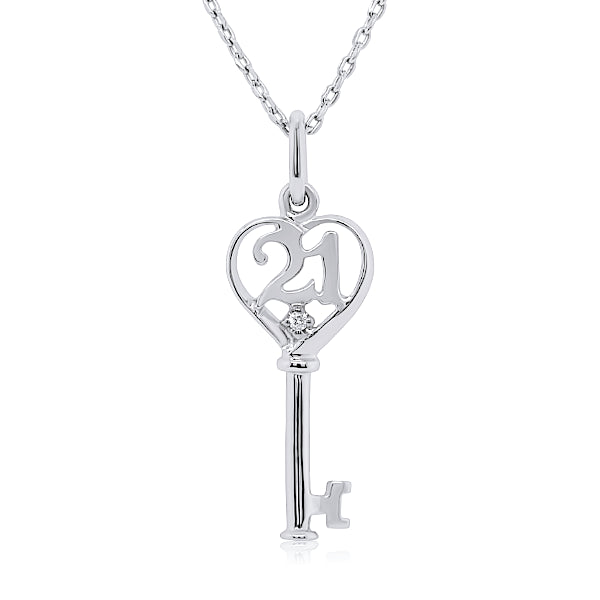 9ct Diamond 21st Birthday Key Pendant