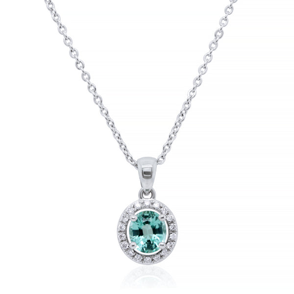 9ct Oval Mint-Green Tourmaline & Diamond Pendant