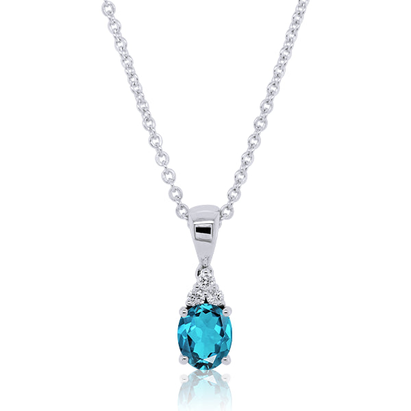 Oval Light Swiss-Blue Topaz & Diamond Pendant